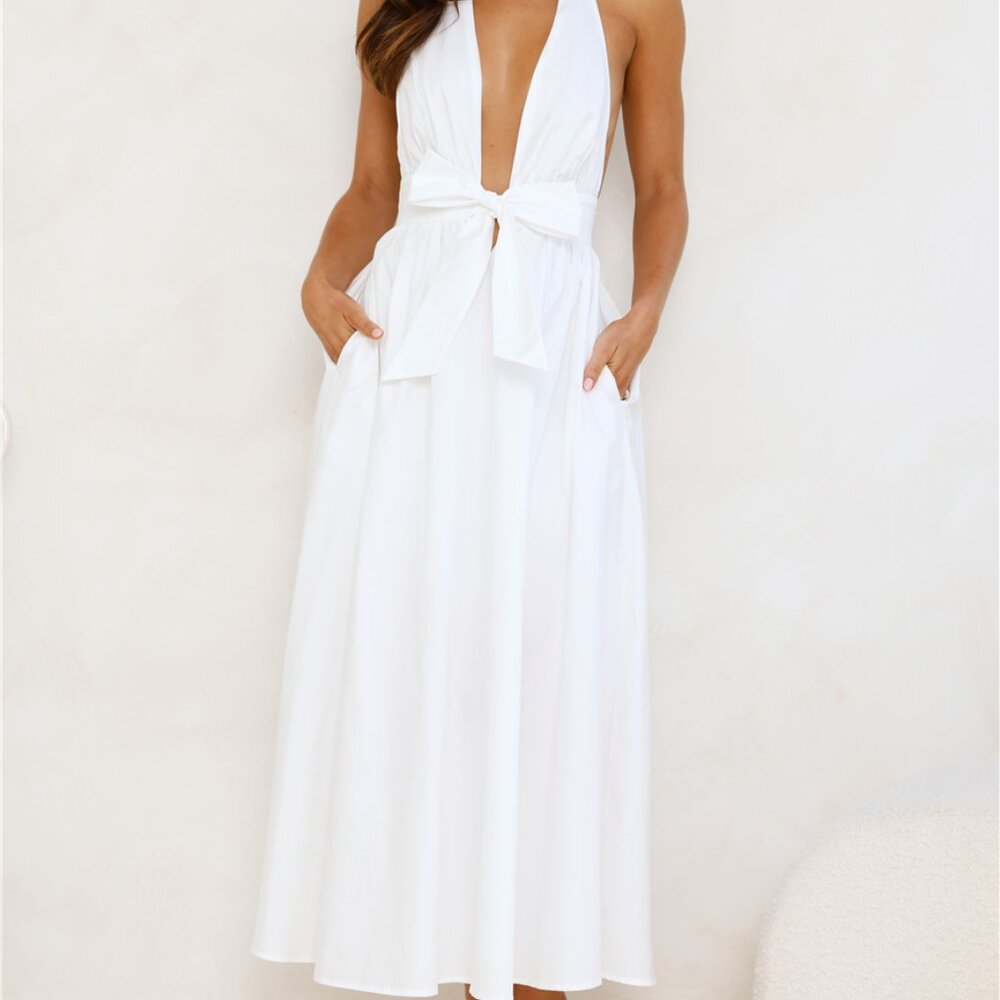 Moonlit Reverie Halter Midi Dress White